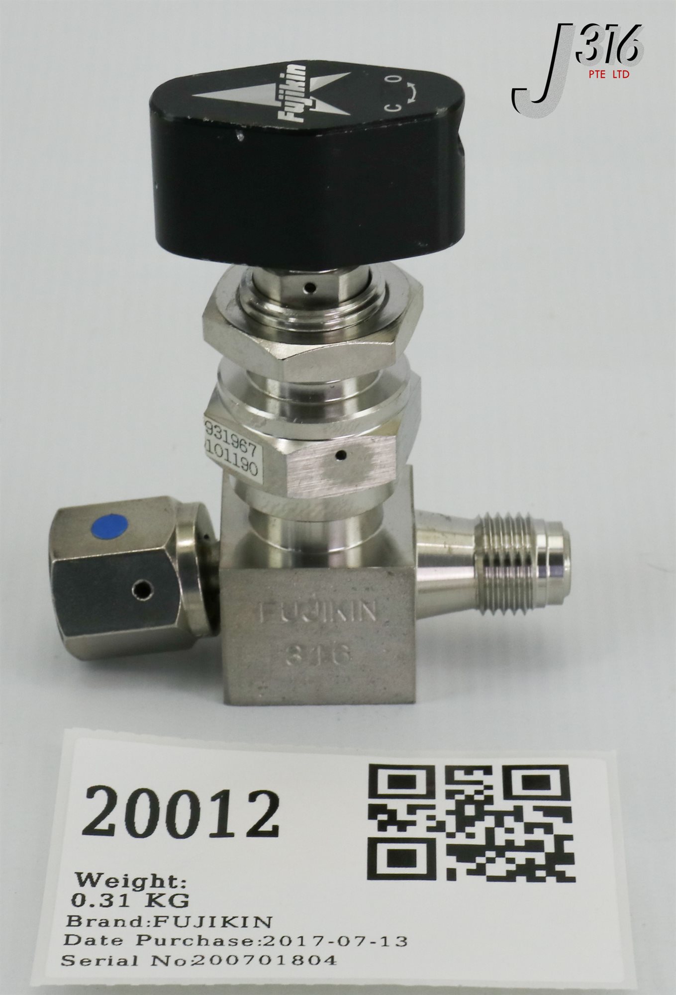だて 20012 FUJIKIN MANUAL DIAPHRAGM VALVE, ¼